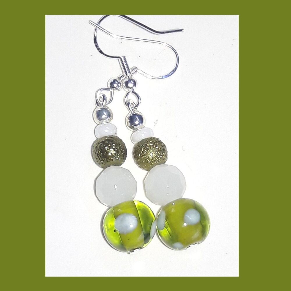 Green Glass Silver Hooks Hidden Meaning earrings Cabbage Crush, Serene Jade 349■